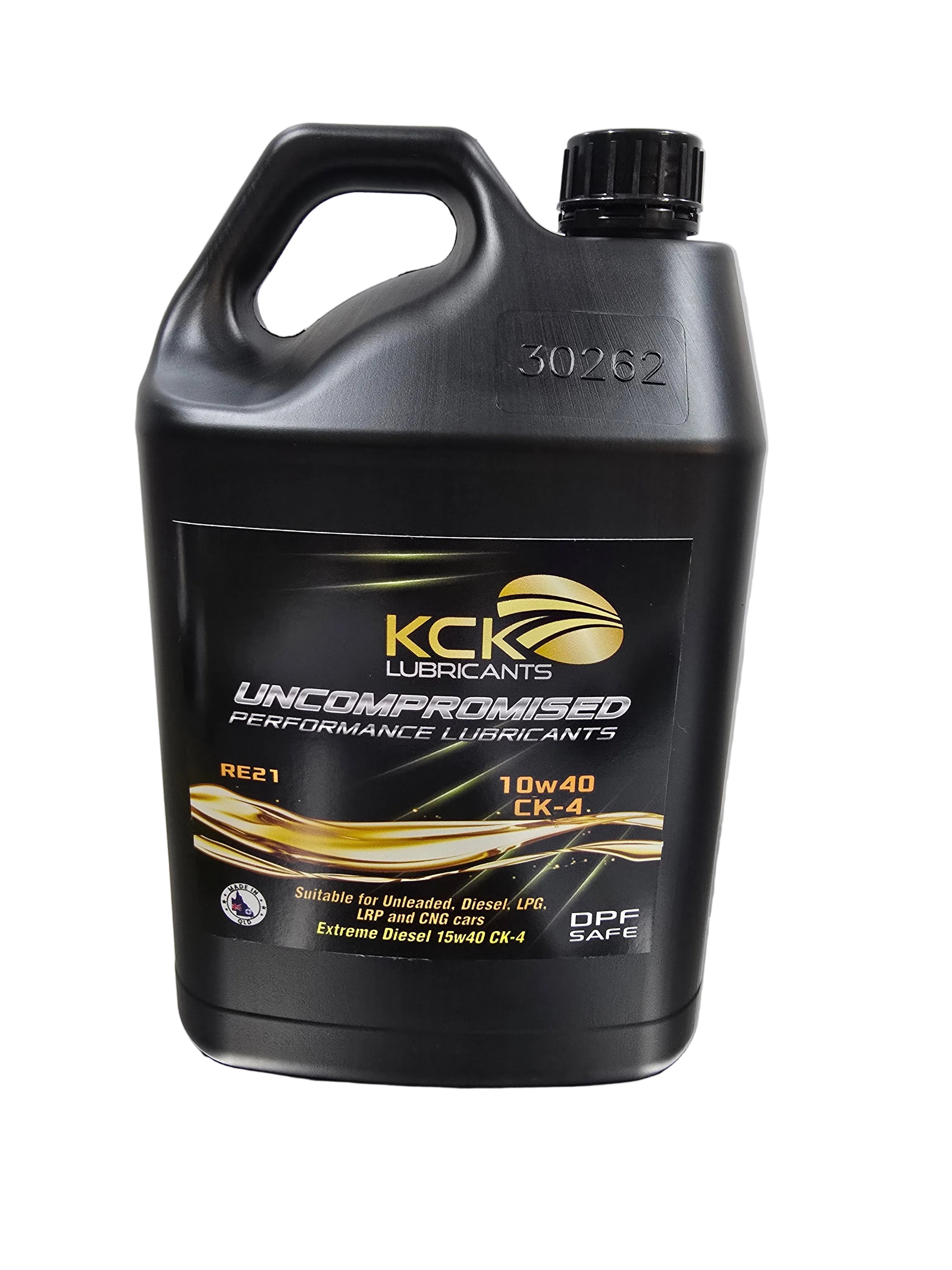 Front of Engine oil bottle containing KCK Lubricants 10w40 CK-4 Diesel oil