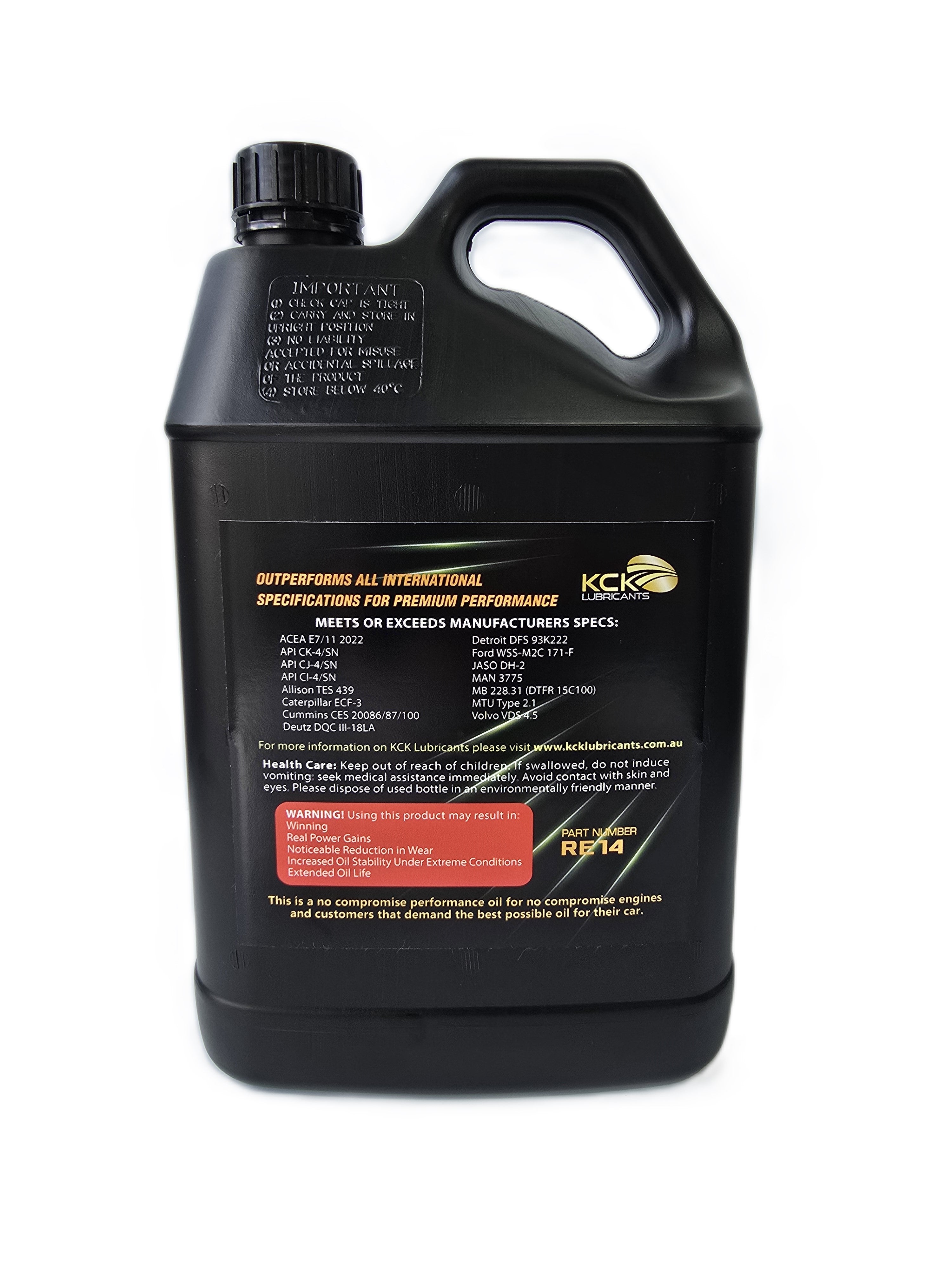 KCK Lubricants 15w40 High Performance Diesel Engine Oil Group III synthetic diesel engine oil - 5l bottle rear