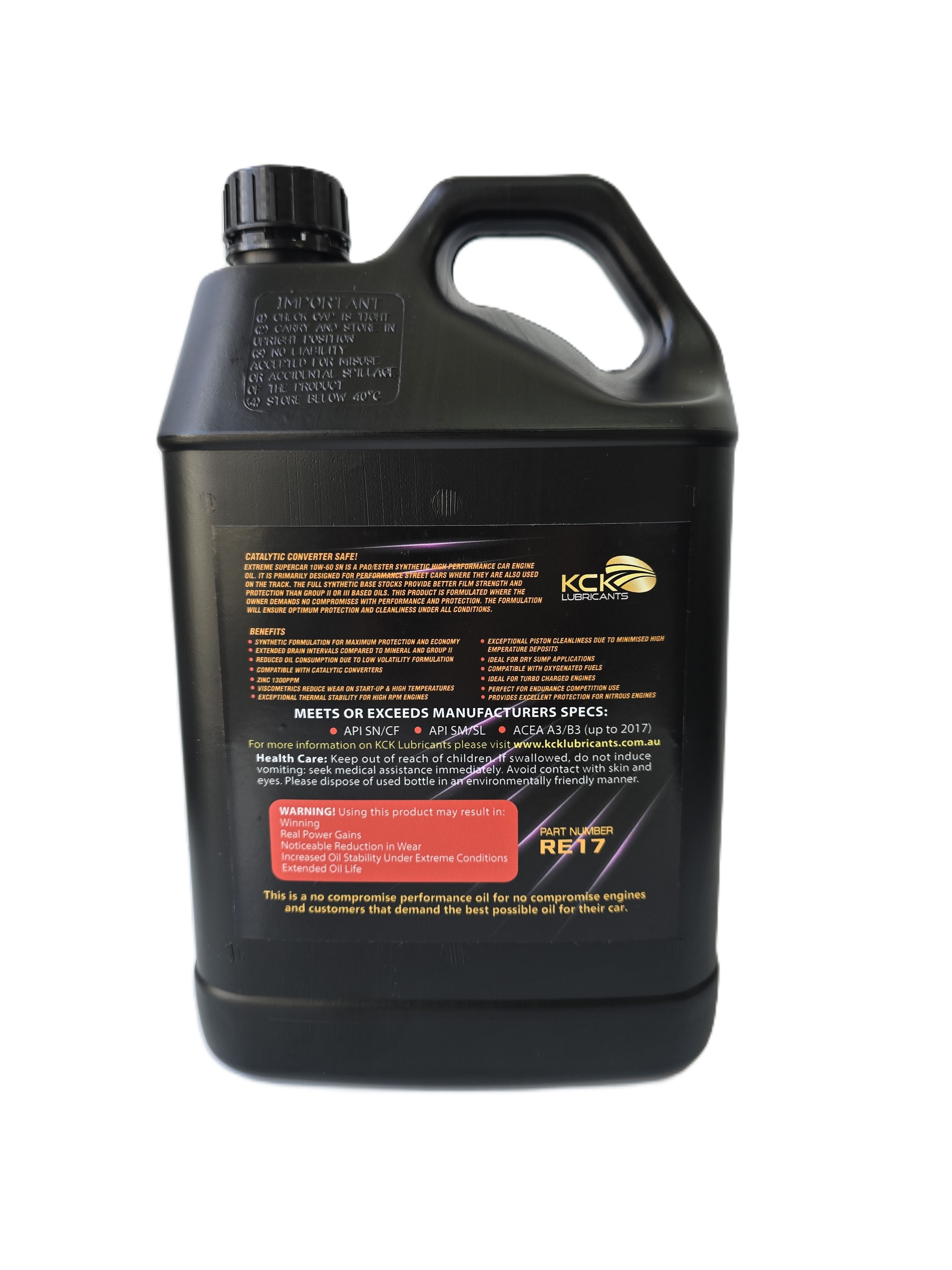 KCK Lubricants 10w60 Supercar Engine Oil PAO/Ester full synthetic motor oil - 5l bottle rear
