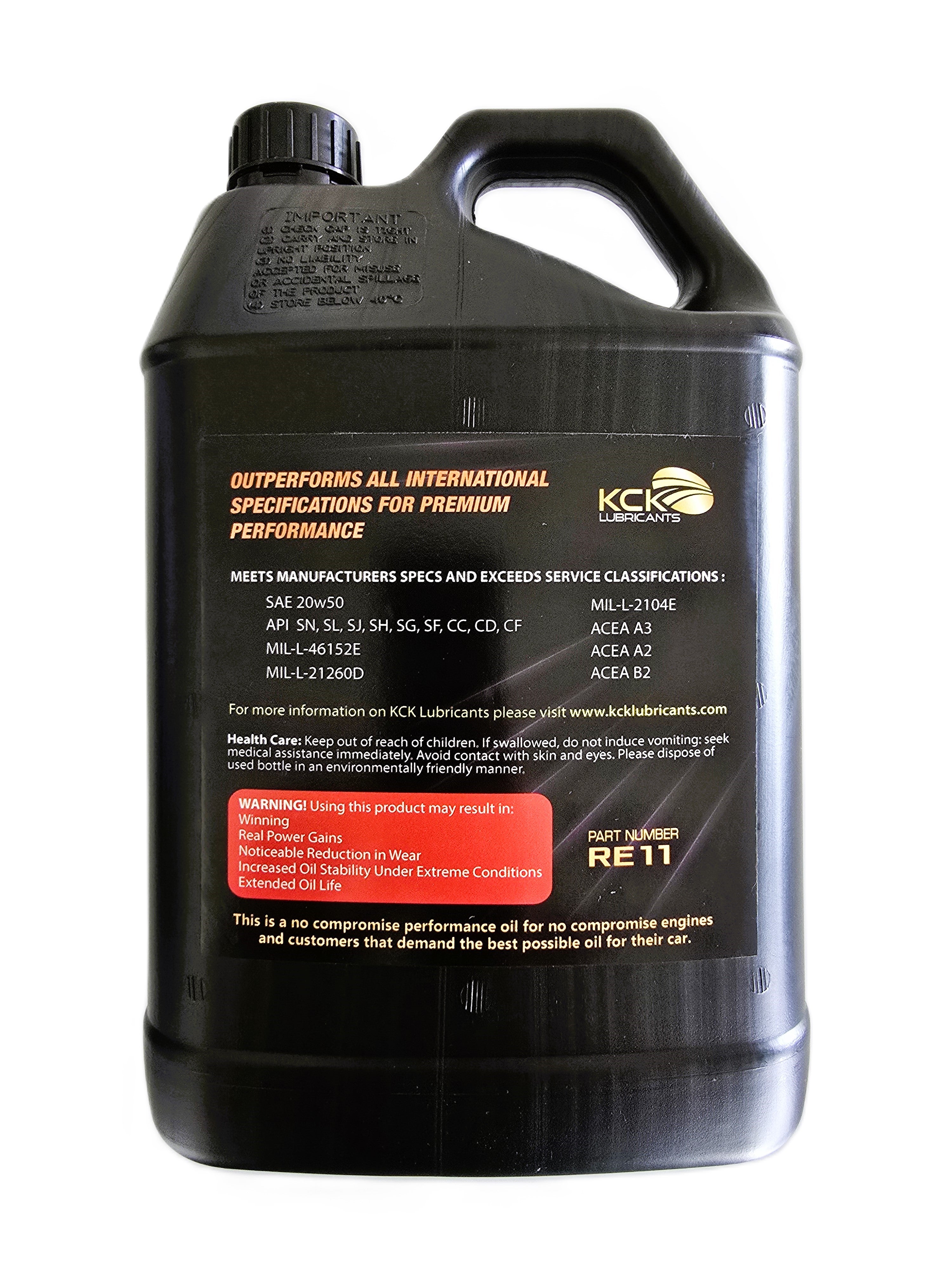 KCK Lubricants 20w50 Performance Mineral Engine Oil - 5l bottle rear