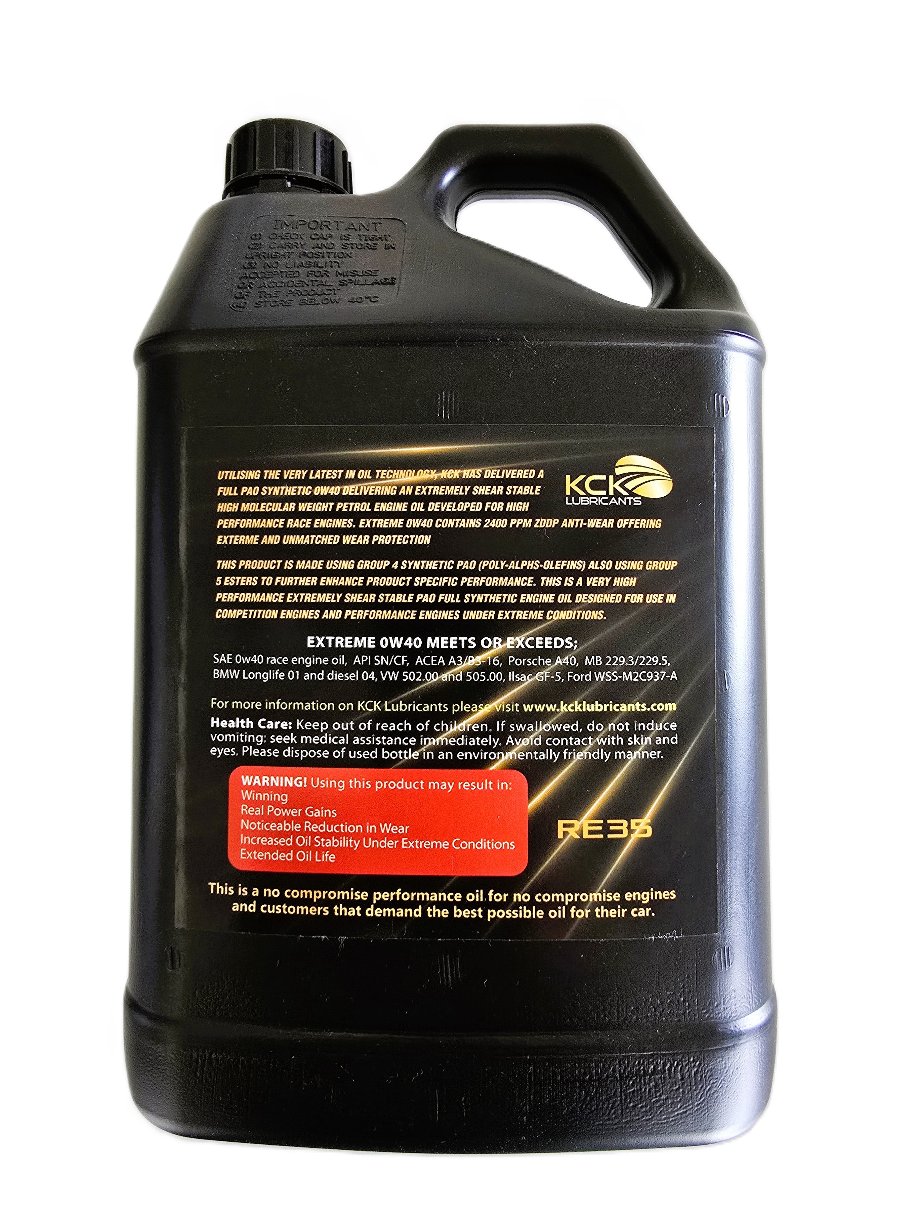 KCK Lubricants Extreme 0w40 Racing Engine Oil PAO motor oil - 5l bottle rear