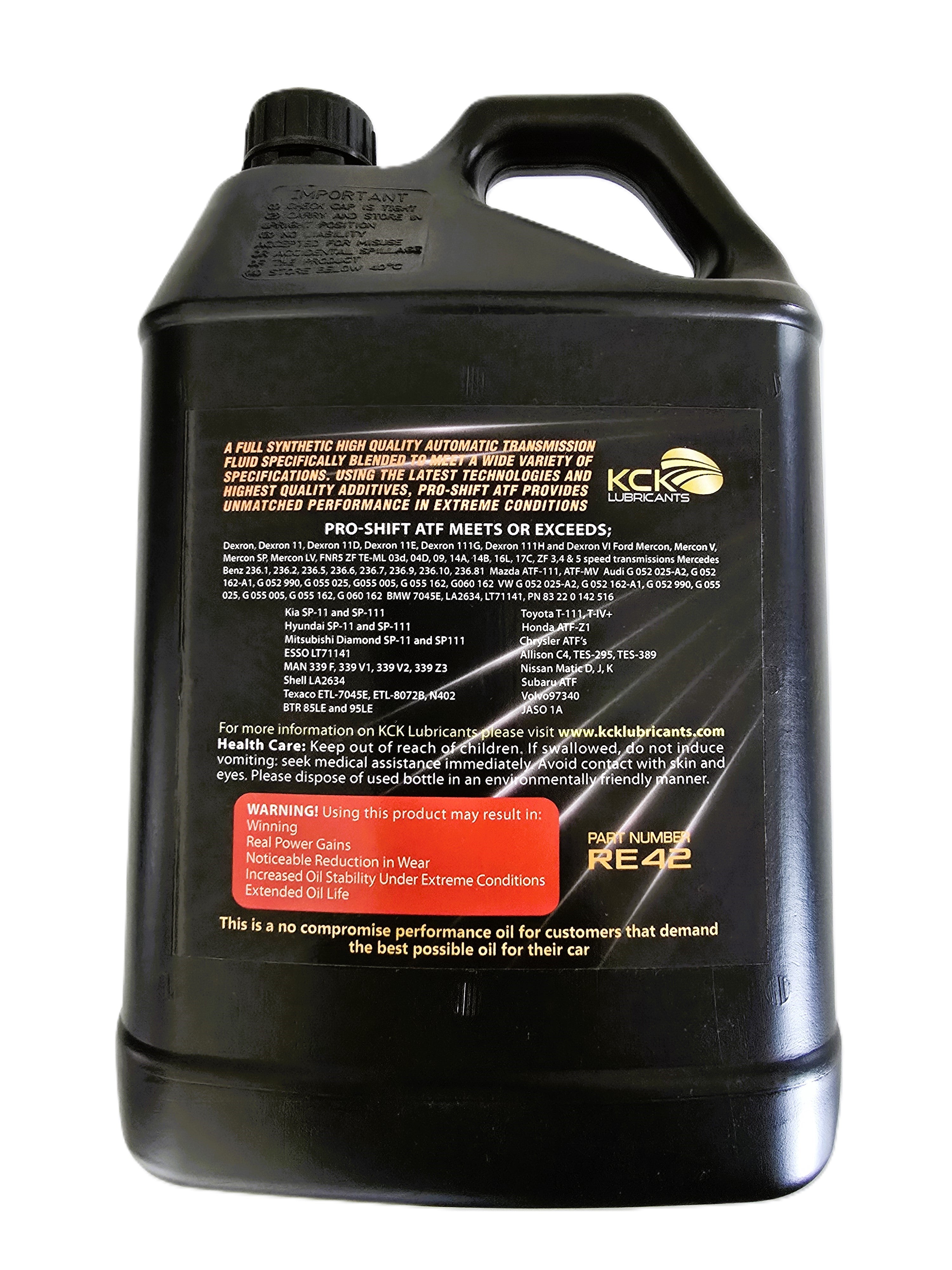 KCK Lubricants Pro-Shift Full Synthetic Automatic Transmission Fluid - 5l bottle rear