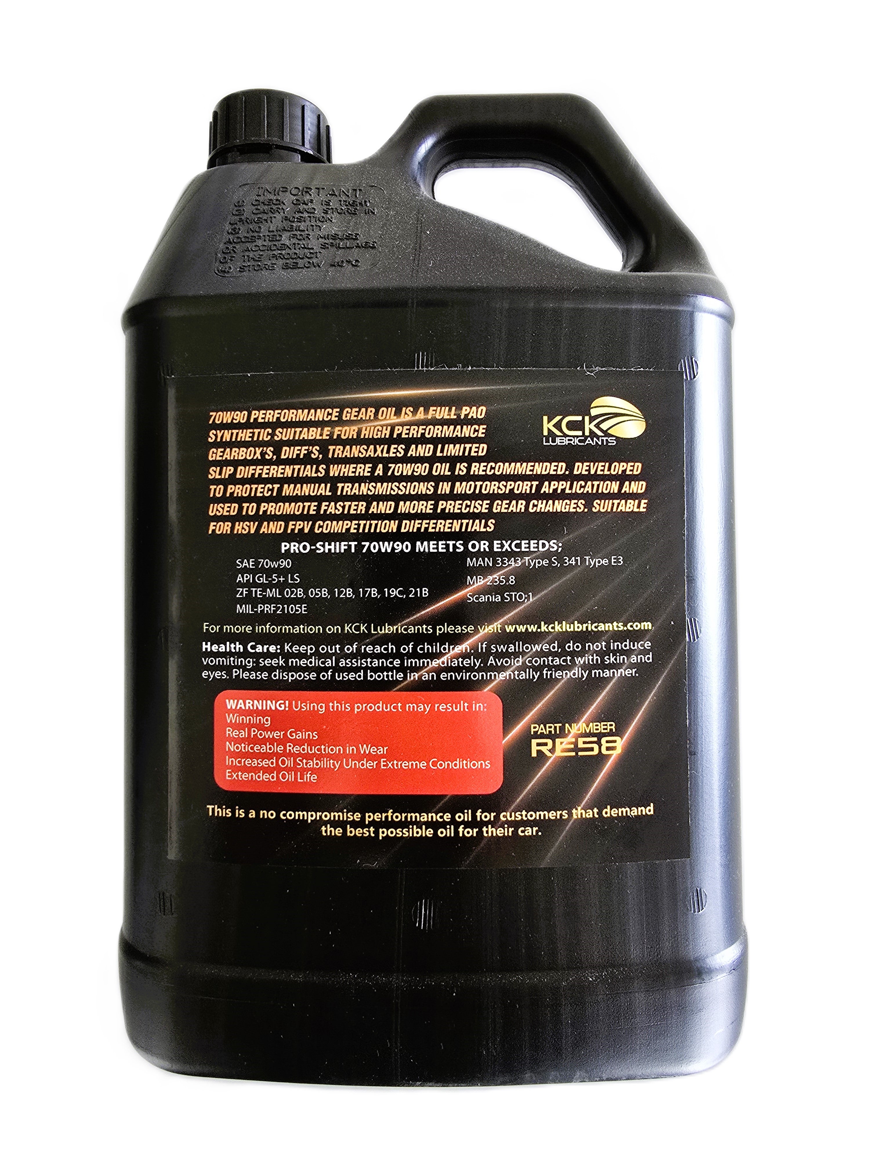 KCK Lubricants Pro-Shift PAO 70W90 Manual Gearbox Oil - 5l bottle rear