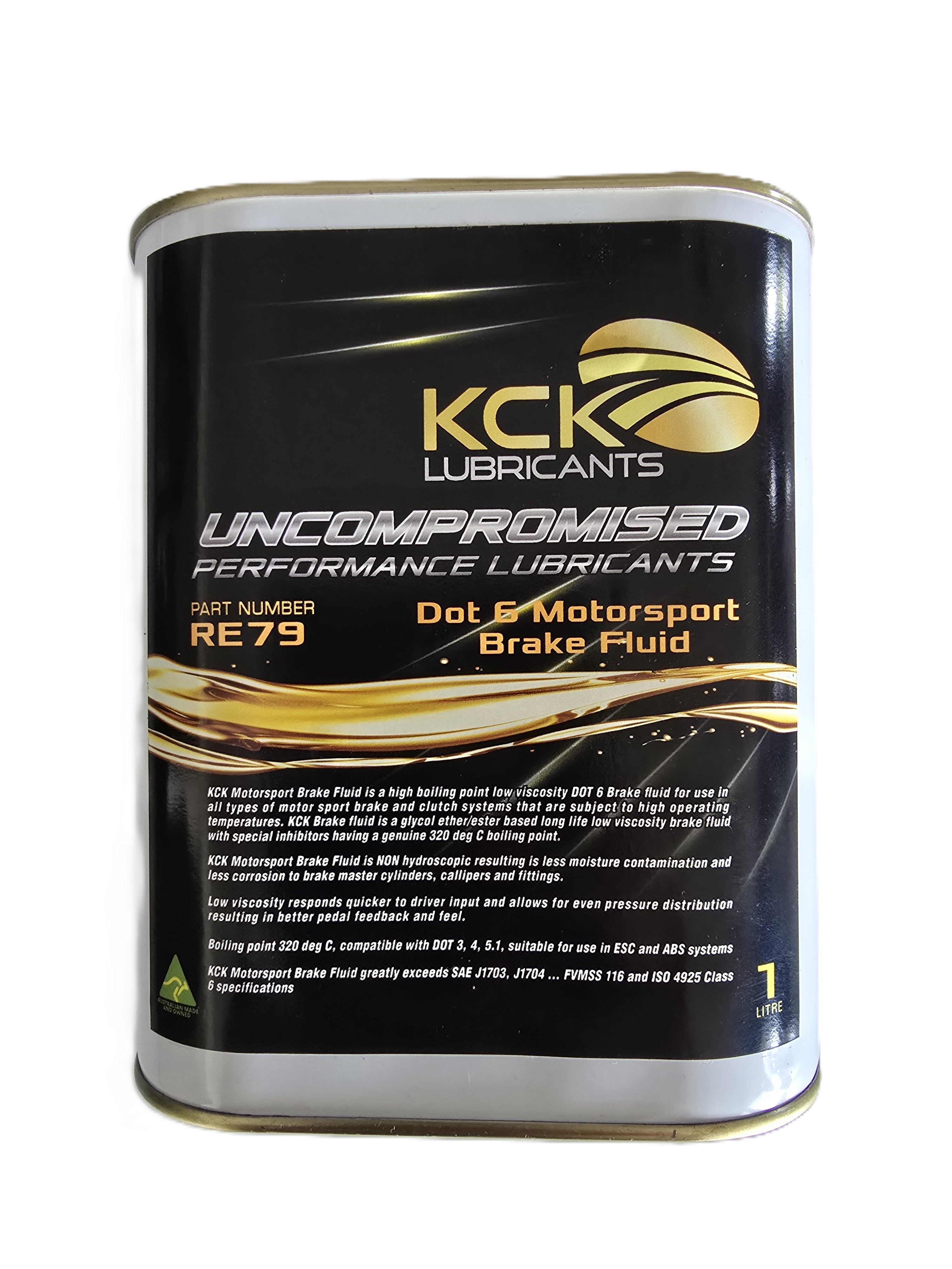 KCK Lubricants DOT 6 Racing Brake Fluid is an ultra-high boiling point, low-viscosity brake fluid engineered for motorsport brake and clutch systems - 1l bottle front detail