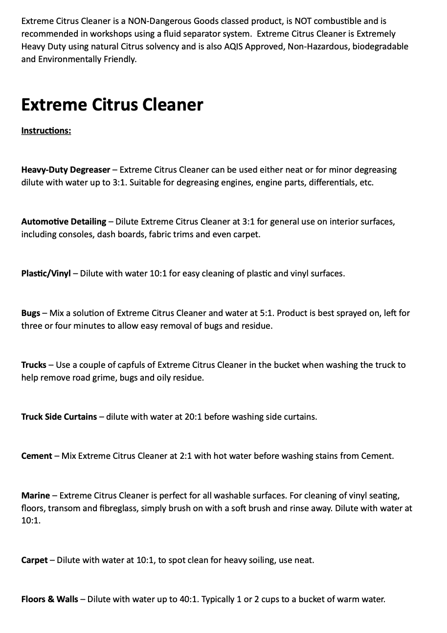 KCK Lubricants Extreme Citrus Cleaner instructions